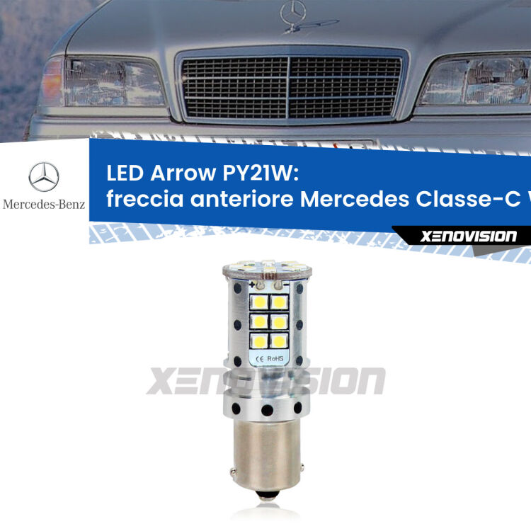 <strong>Freccia Anteriore LED no-spie per Mercedes Classe-C</strong> W202 faro bianco. Lampada <strong>PY21W</strong> modello top di gamma Arrow.