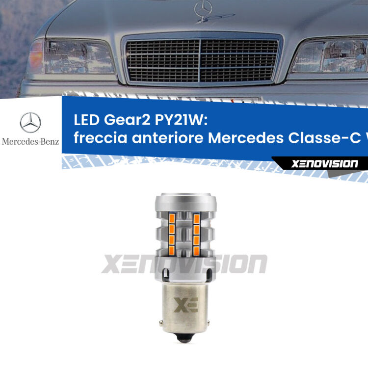 FINE SERIE: NO GARANZIA <strong>Freccia Anteriore LED no-spie per Mercedes Classe-C</strong> W202 faro bianco. Lampada <strong>PY21W</strong> modello Gear2 no Hyperflash.