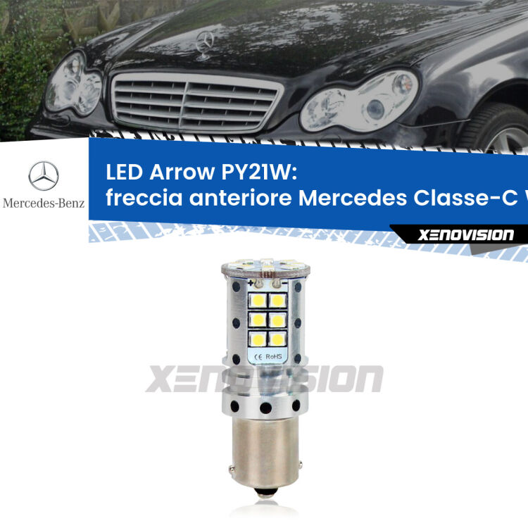 <strong>Freccia Anteriore LED no-spie per Mercedes Classe-C</strong> W203 2000 - 2007. Lampada <strong>PY21W</strong> modello top di gamma Arrow.