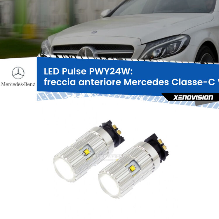 <strong>Freccia Anteriore LED no-spie per Mercedes Classe-C</strong> W205 2014 - 2021. Coppia lampade <strong>PWY24W</strong> modello Pulse di Xenovision.