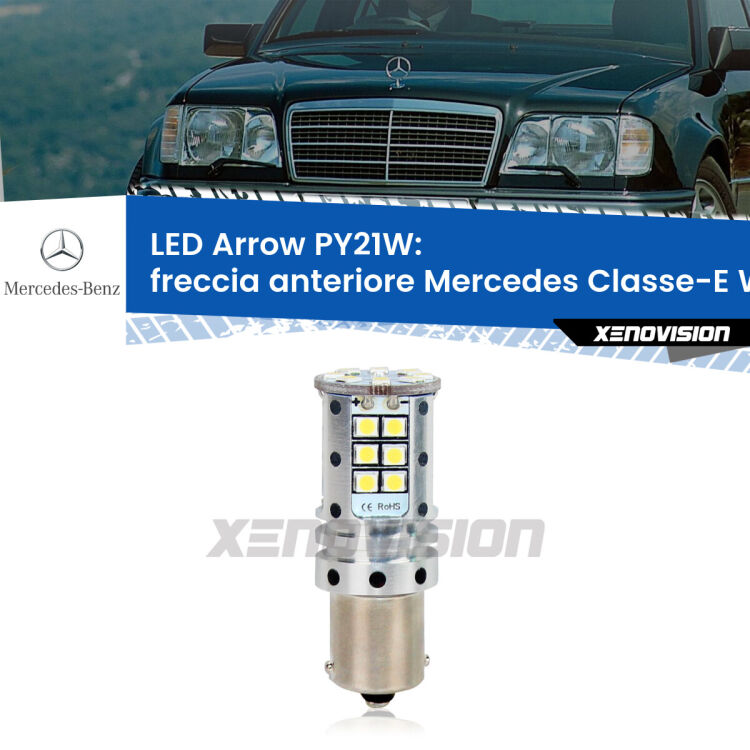 <strong>Freccia Anteriore LED no-spie per Mercedes Classe-E</strong> W124 faro bianco. Lampada <strong>PY21W</strong> modello top di gamma Arrow.