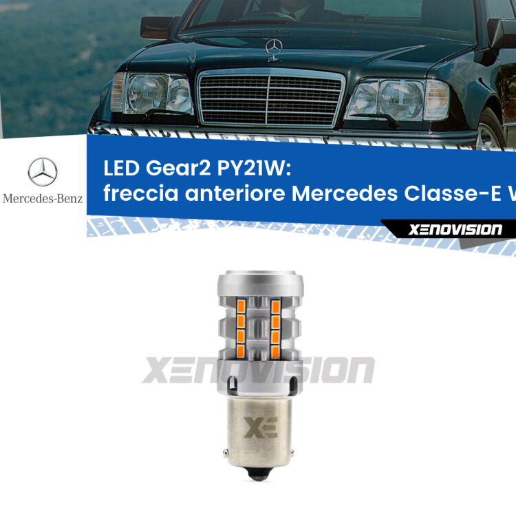 FINE SERIE: NO GARANZIA <strong>Freccia Anteriore LED no-spie per Mercedes Classe-E</strong> W124 faro bianco. Lampada <strong>PY21W</strong> modello Gear2 no Hyperflash.