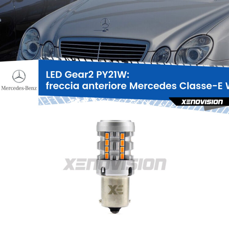 FINE SERIE: NO GARANZIA <strong>Freccia Anteriore LED no-spie per Mercedes Classe-E</strong> W211 2002 - 2009. Lampada <strong>PY21W</strong> modello Gear2 no Hyperflash.