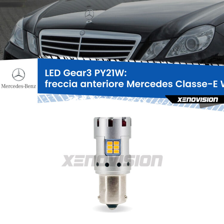 <strong>Freccia Anteriore LED no-spie per Mercedes Classe-E</strong> W212 2009 - 2016. Lampada <strong>PY21W</strong> modello Gear3 no Hyperflash, raffreddata a ventola.