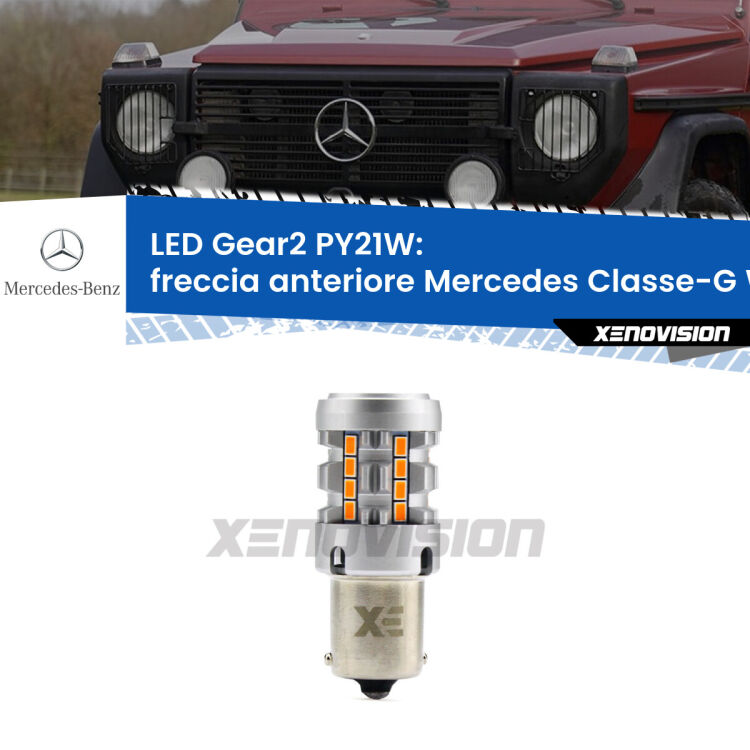 FINE SERIE: NO GARANZIA <strong>Freccia Anteriore LED no-spie per Mercedes Classe-G</strong> W461 faro bianco. Lampada <strong>PY21W</strong> modello Gear2 no Hyperflash.