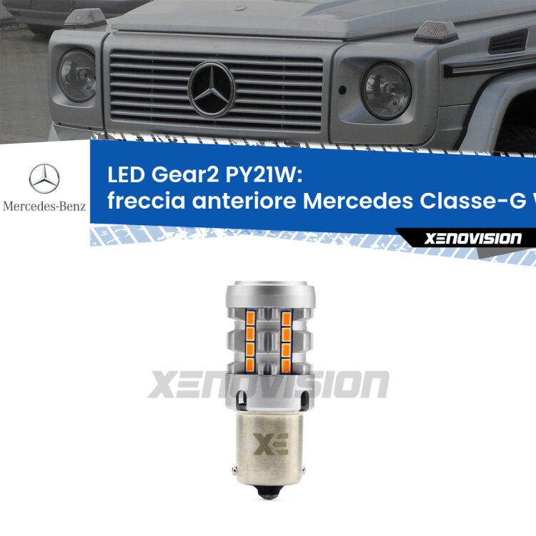 FINE SERIE: NO GARANZIA <strong>Freccia Anteriore LED no-spie per Mercedes Classe-G</strong> W463 faro bianco. Lampada <strong>PY21W</strong> modello Gear2 no Hyperflash.