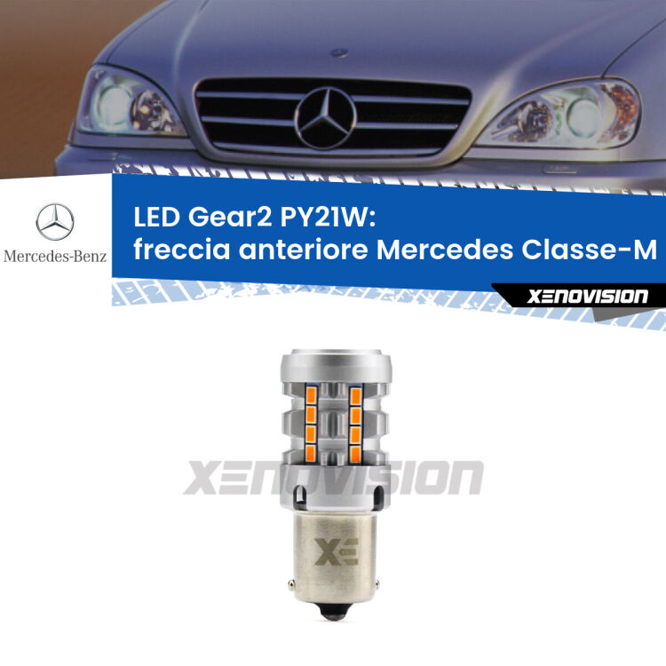 FINE SERIE: NO GARANZIA <strong>Freccia Anteriore LED no-spie per Mercedes Classe-M</strong> W163 1998 - 2005. Lampada <strong>PY21W</strong> modello Gear2 no Hyperflash.