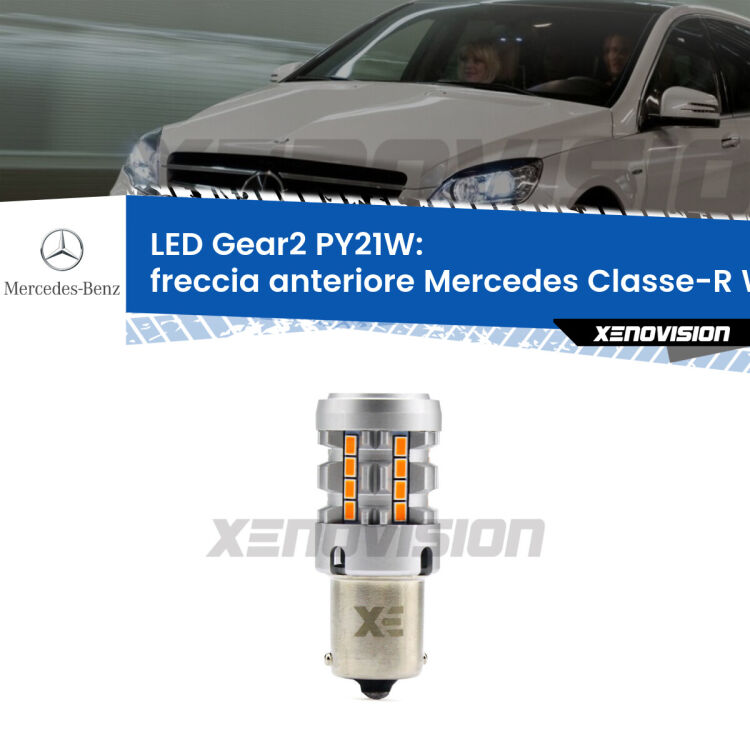 FINE SERIE: NO GARANZIA <strong>Freccia Anteriore LED no-spie per Mercedes Classe-R</strong> W251, V251 2006 - 2009. Lampada <strong>PY21W</strong> modello Gear2 no Hyperflash.