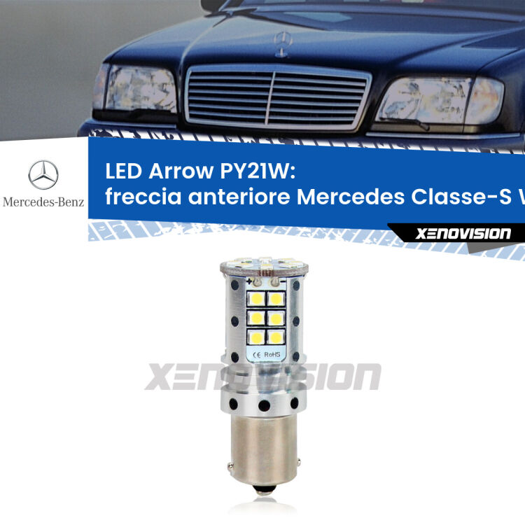 <strong>Freccia Anteriore LED no-spie per Mercedes Classe-S</strong> W140 faro bianco. Lampada <strong>PY21W</strong> modello top di gamma Arrow.