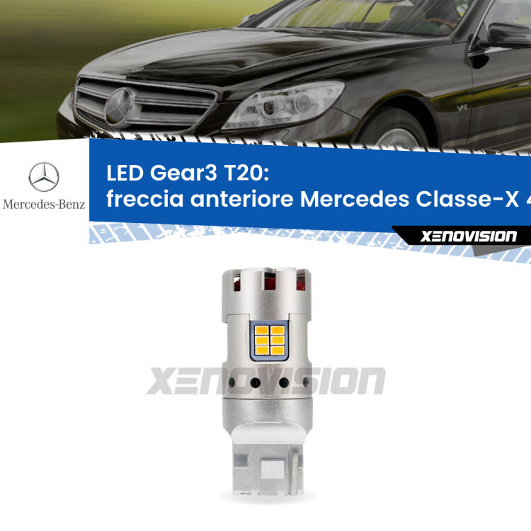 <strong>Freccia Anteriore LED no-spie per Mercedes Classe-X</strong> 470 2017 in poi. Lampada <strong>T20</strong> modello Gear3 no Hyperflash, raffreddata a ventola.