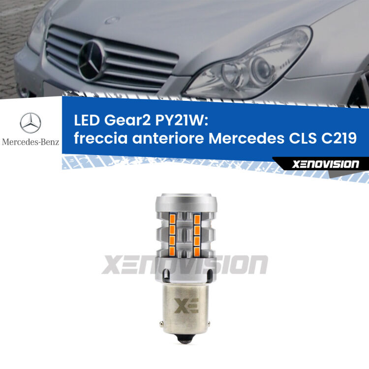 FINE SERIE: NO GARANZIA <strong>Freccia Anteriore LED no-spie per Mercedes CLS</strong> C219 2004 - 2010. Lampada <strong>PY21W</strong> modello Gear2 no Hyperflash.