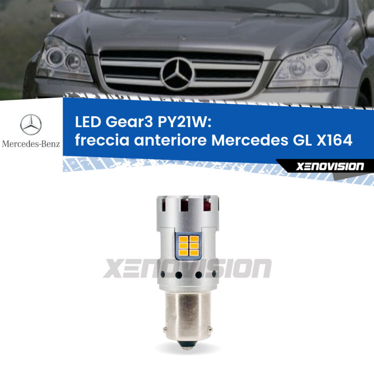 <strong>Freccia Anteriore LED no-spie per Mercedes GL</strong> X164 2006 - 2012. Lampada <strong>PY21W</strong> modello Gear3 no Hyperflash, raffreddata a ventola.