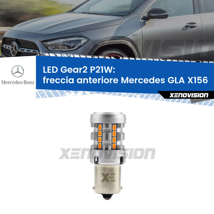 FINE SERIE: NO GARANZIA <strong>Freccia Anteriore LED no-spie per Mercedes GLA</strong> X156 2013 in poi. Lampada <strong>P21W</strong> modello Gear2 no Hyperflash.