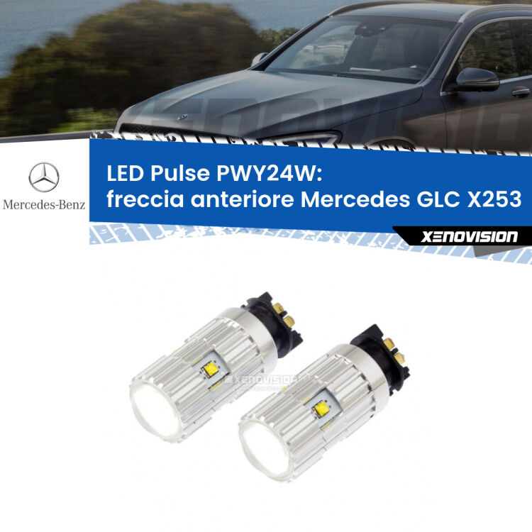 <strong>Freccia Anteriore LED no-spie per Mercedes GLC</strong> X253 con fari alogeni. Coppia lampade <strong>PWY24W</strong> modello Pulse di Xenovision.