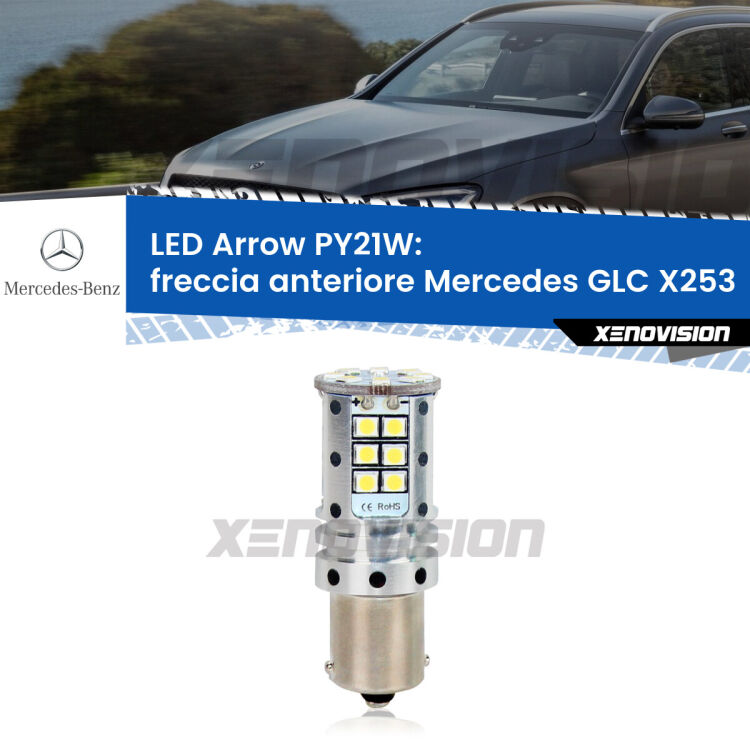 <strong>Freccia Anteriore LED no-spie per Mercedes GLC</strong> X253 con fari xenon. Lampada <strong>PY21W</strong> modello top di gamma Arrow.