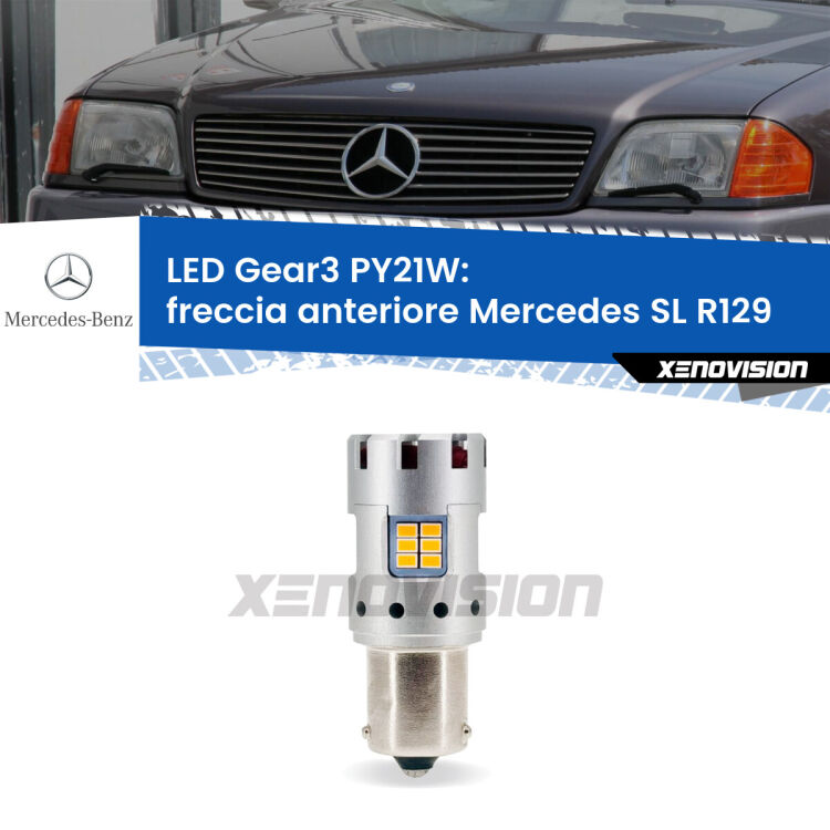 <strong>Freccia Anteriore LED no-spie per Mercedes SL</strong> R129 faro bianco. Lampada <strong>PY21W</strong> modello Gear3 no Hyperflash, raffreddata a ventola.