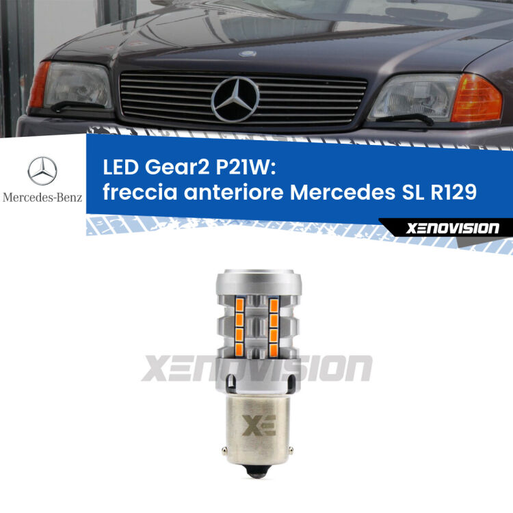 FINE SERIE: NO GARANZIA <strong>Freccia Anteriore LED no-spie per Mercedes SL</strong> R129 faro giallo. Lampada <strong>P21W</strong> modello Gear2 no Hyperflash.