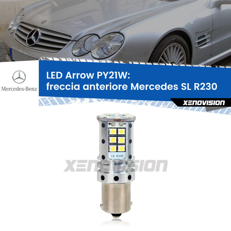 <strong>Freccia Anteriore LED no-spie per Mercedes SL</strong> R230 2001 - 2008. Lampada <strong>PY21W</strong> modello top di gamma Arrow.