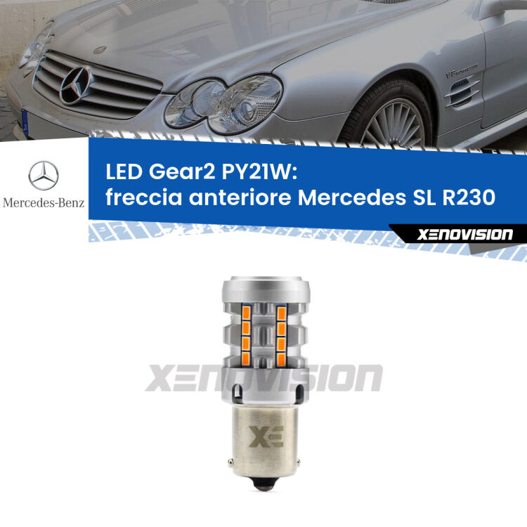 FINE SERIE: NO GARANZIA <strong>Freccia Anteriore LED no-spie per Mercedes SL</strong> R230 2001 - 2008. Lampada <strong>PY21W</strong> modello Gear2 no Hyperflash.