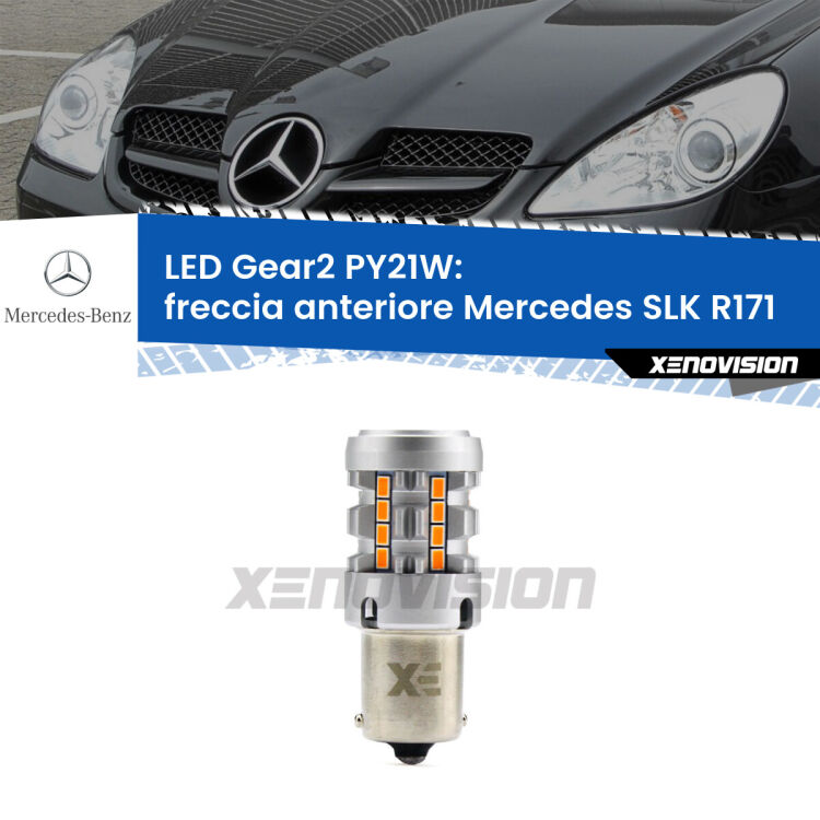 FINE SERIE: NO GARANZIA <strong>Freccia Anteriore LED no-spie per Mercedes SLK</strong> R171 2004 - 2011. Lampada <strong>PY21W</strong> modello Gear2 no Hyperflash.