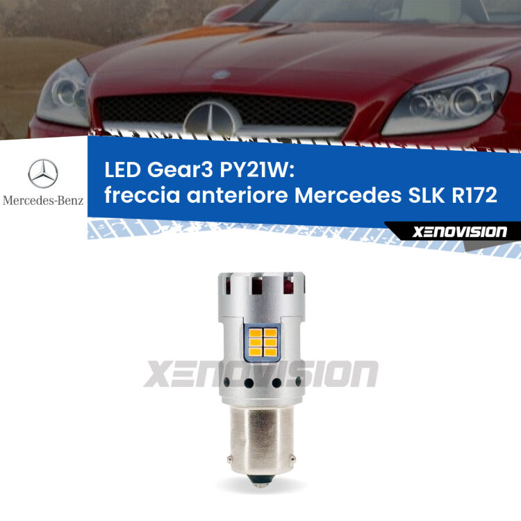 <strong>Freccia Anteriore LED no-spie per Mercedes SLK</strong> R172 2011 in poi. Lampada <strong>PY21W</strong> modello Gear3 no Hyperflash, raffreddata a ventola.