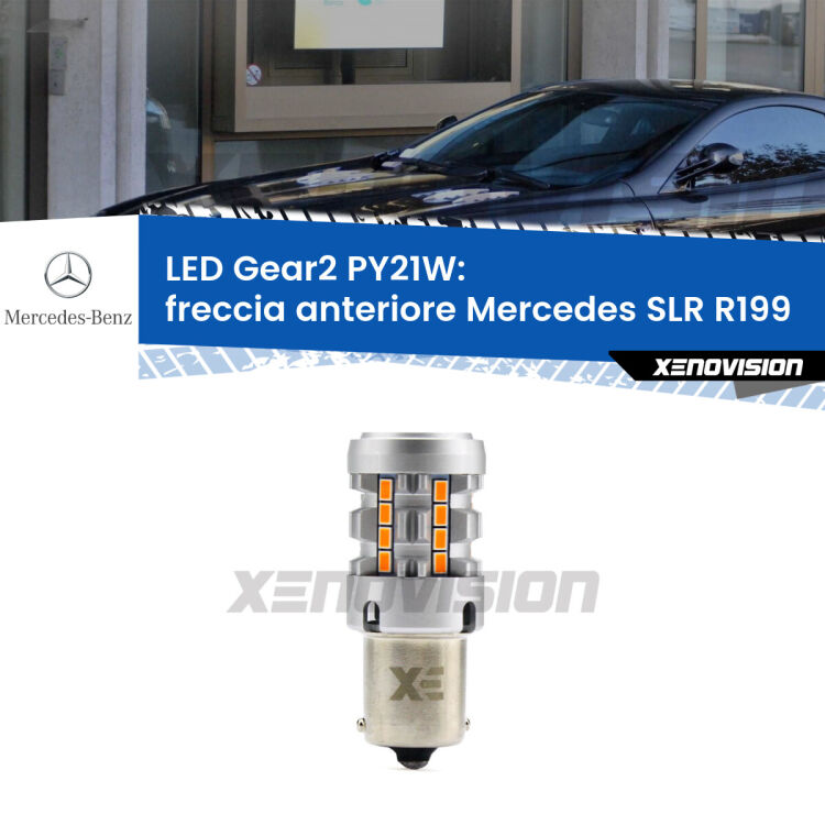 FINE SERIE: NO GARANZIA <strong>Freccia Anteriore LED no-spie per Mercedes SLR</strong> R199 2004 in poi. Lampada <strong>PY21W</strong> modello Gear2 no Hyperflash.