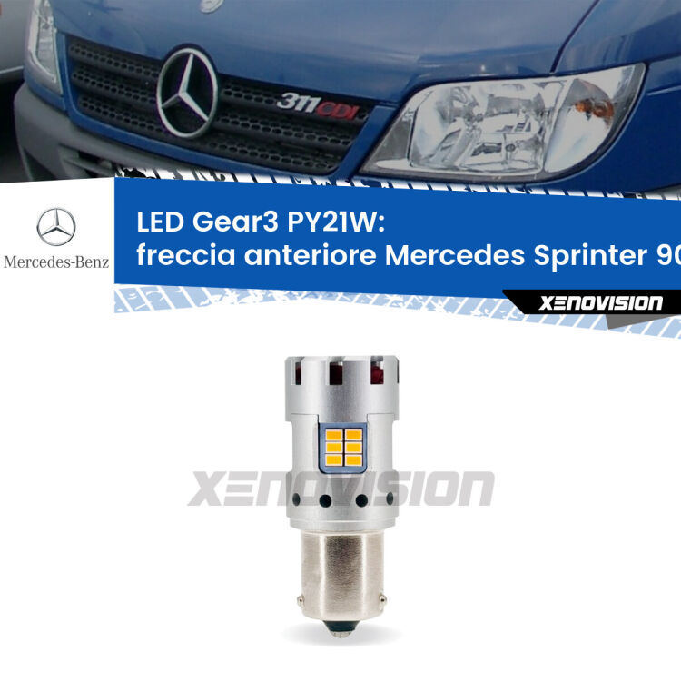 <strong>Freccia Anteriore LED no-spie per Mercedes Sprinter</strong> 903 1995 - 2006. Lampada <strong>PY21W</strong> modello Gear3 no Hyperflash, raffreddata a ventola.