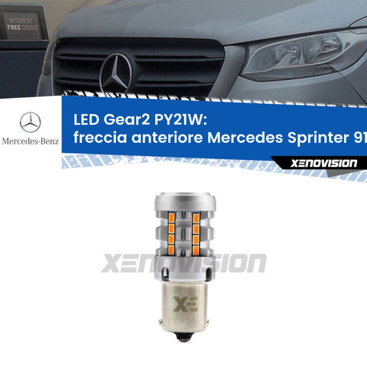 FINE SERIE: NO GARANZIA <strong>Freccia Anteriore LED no-spie per Mercedes Sprinter</strong> 910 2018 in poi. Lampada <strong>PY21W</strong> modello Gear2 no Hyperflash.