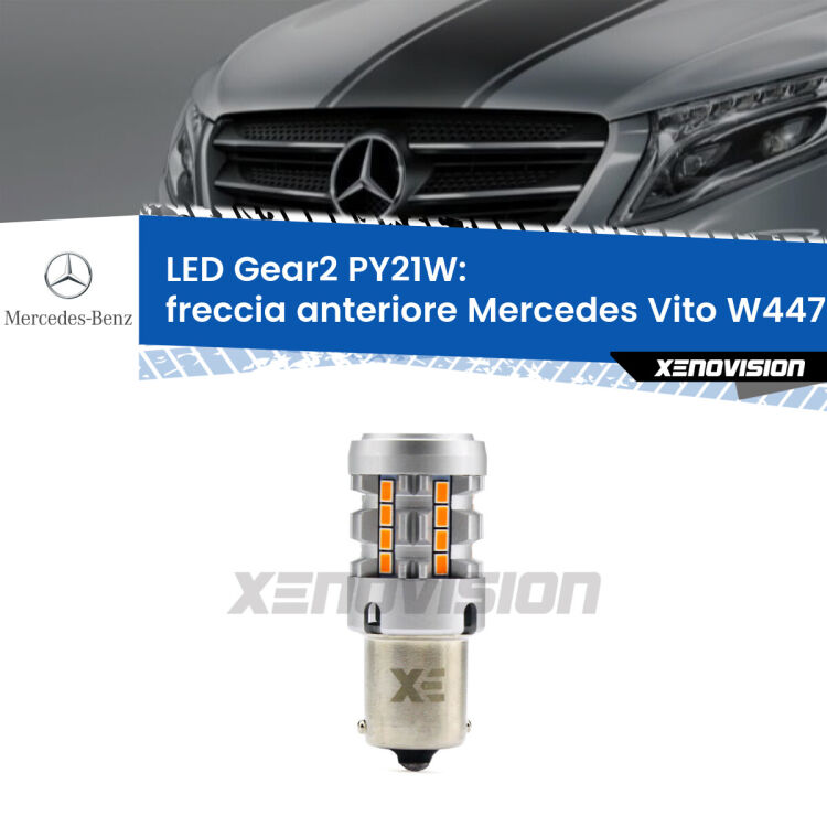 FINE SERIE: NO GARANZIA <strong>Freccia Anteriore LED no-spie per Mercedes Vito</strong> W447 2014 in poi. Lampada <strong>PY21W</strong> modello Gear2 no Hyperflash.