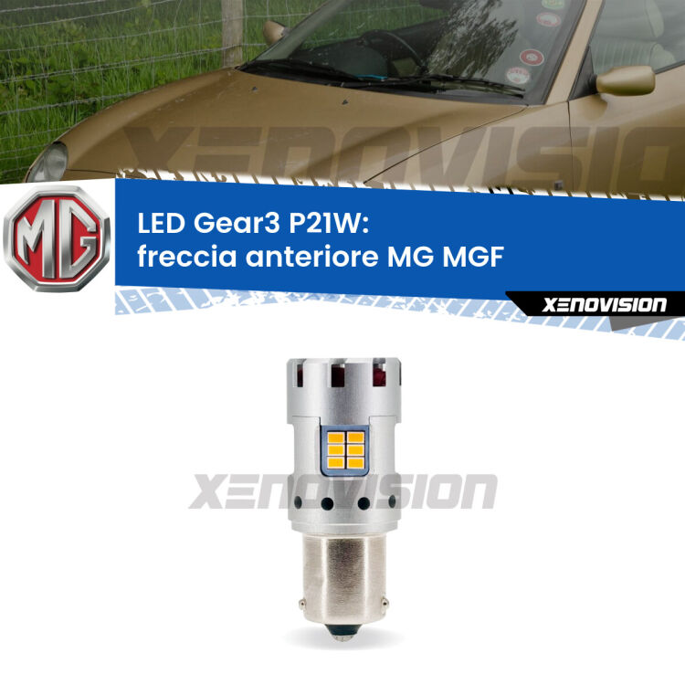 <strong>Freccia Anteriore LED no-spie per MG MGF</strong>  faro giallo. Lampada <strong>P21W</strong> modello Gear3 no Hyperflash, raffreddata a ventola.