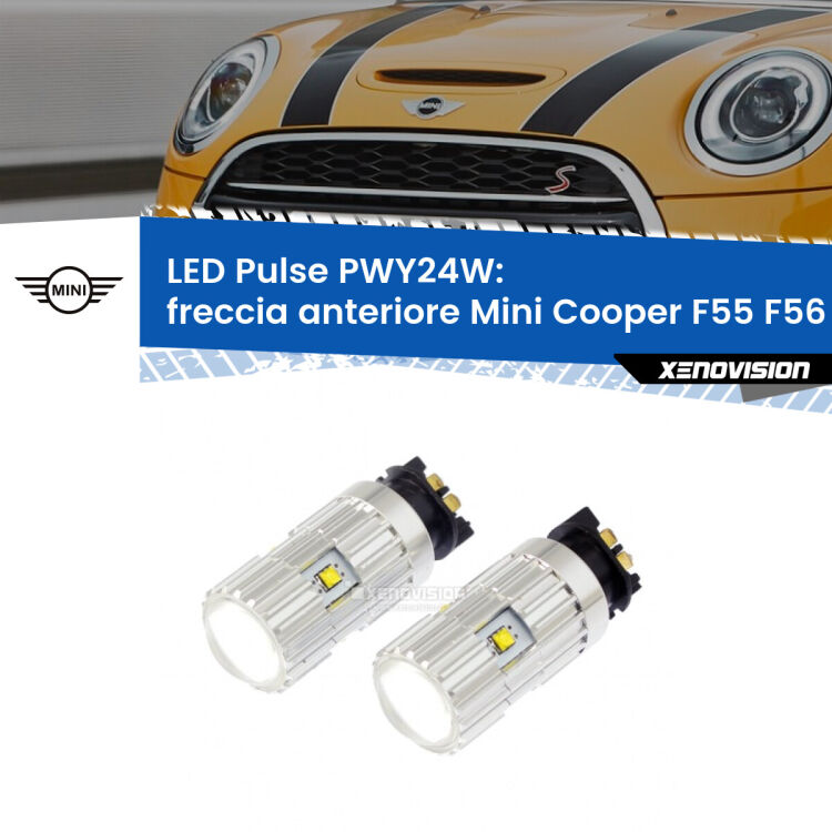 <strong>Freccia Anteriore LED no-spie per Mini Cooper</strong> F55 F56 2013 - 2017. Coppia lampade <strong>PWY24W</strong> modello Pulse di Xenovision.