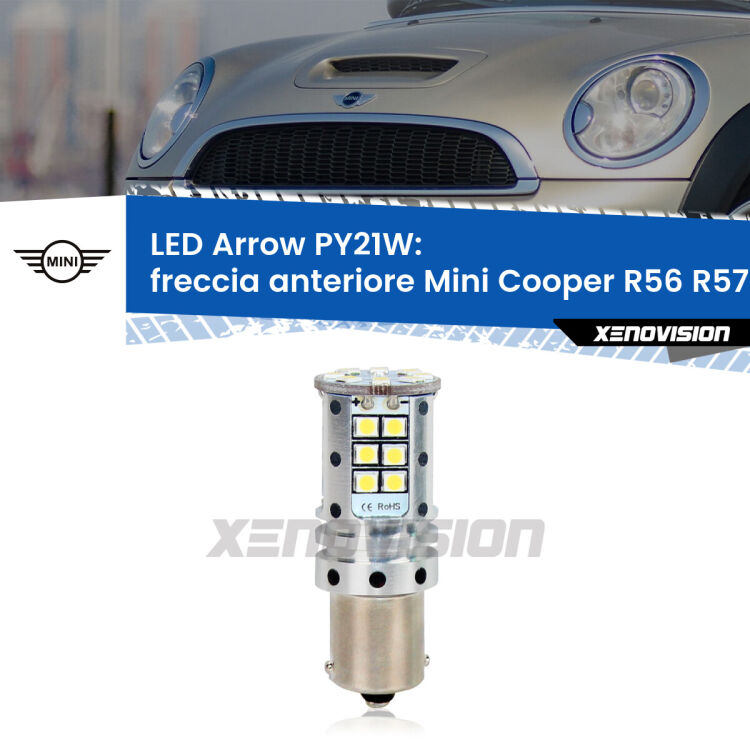 <strong>Freccia Anteriore LED no-spie per Mini Cooper</strong> R56 R57 2006 - 2013. Lampada <strong>PY21W</strong> modello top di gamma Arrow.