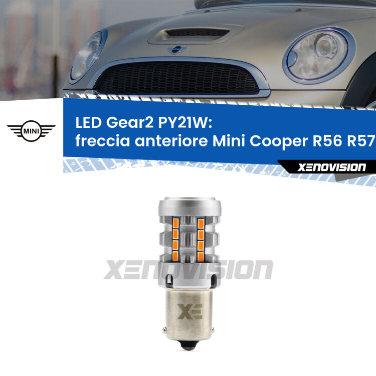 <strong>Freccia Anteriore LED no-spie per Mini Cooper</strong> R56 R57 2006 - 2013. Lampada <strong>PY21W</strong> modello Gear2 no Hyperflash.