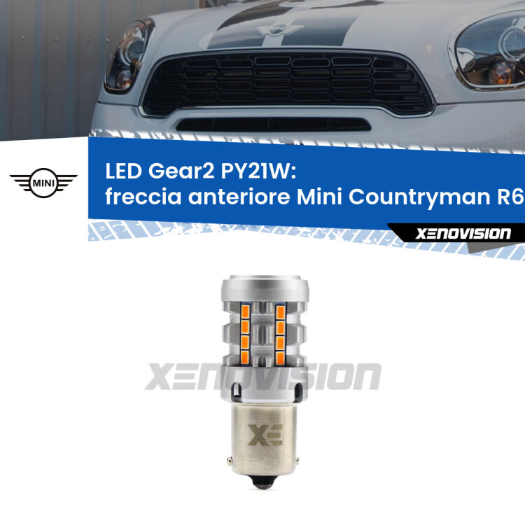 FINE SERIE: NO GARANZIA <strong>Freccia Anteriore LED no-spie per Mini Countryman</strong> R60 faro bianco. Lampada <strong>PY21W</strong> modello Gear2 no Hyperflash.