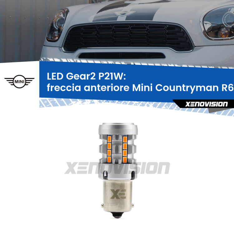 FINE SERIE: NO GARANZIA <strong>Freccia Anteriore LED no-spie per Mini Countryman</strong> R60 faro giallo. Lampada <strong>P21W</strong> modello Gear2 no Hyperflash.