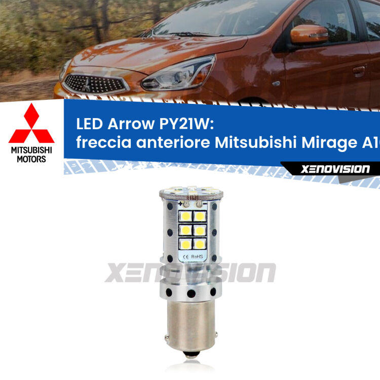 <strong>Freccia Anteriore LED no-spie per Mitsubishi Mirage</strong> A10 2013 in poi. Lampada <strong>PY21W</strong> modello top di gamma Arrow.