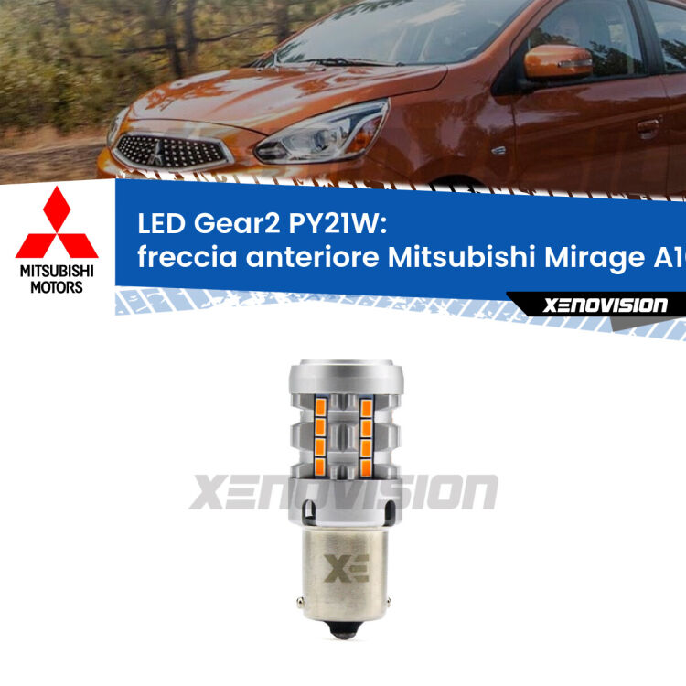 FINE SERIE: NO GARANZIA <strong>Freccia Anteriore LED no-spie per Mitsubishi Mirage</strong> A10 2013 in poi. Lampada <strong>PY21W</strong> modello Gear2 no Hyperflash.