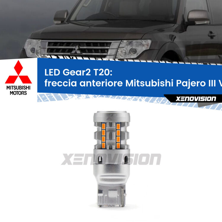 FINE SERIE: NO GARANZIA <strong>Freccia Anteriore LED no-spie per Mitsubishi Pajero III</strong> V60 2000 - 2007. Lampada <strong>T20</strong> modello Gear2 no Hyperflash.