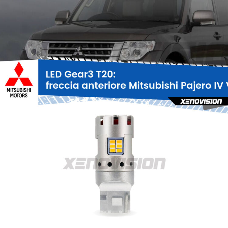 <strong>Freccia Anteriore LED no-spie per Mitsubishi Pajero IV</strong> V80 2007 - 2021. Lampada <strong>T20</strong> modello Gear3 no Hyperflash, raffreddata a ventola.