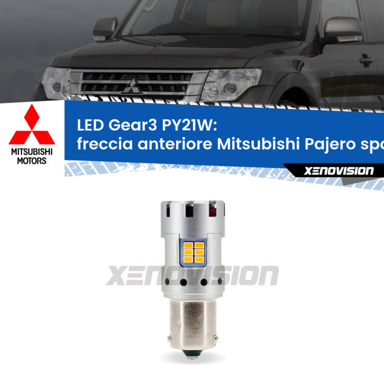 <strong>Freccia Anteriore LED no-spie per Mitsubishi Pajero sport II</strong>  2008 - 2015. Lampada <strong>PY21W</strong> modello Gear3 no Hyperflash, raffreddata a ventola.