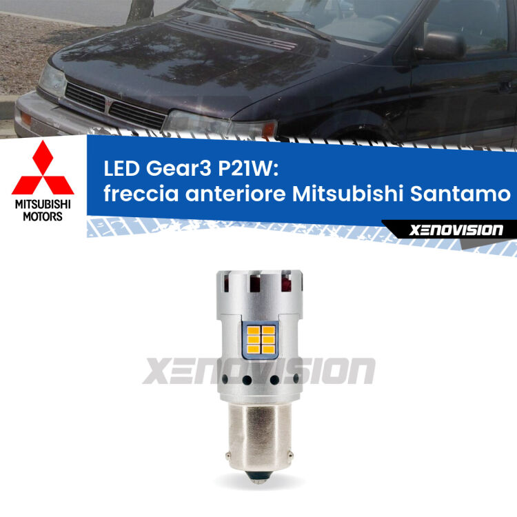 <strong>Freccia Anteriore LED no-spie per Mitsubishi Santamo</strong>  1999 - 2004. Lampada <strong>P21W</strong> modello Gear3 no Hyperflash, raffreddata a ventola.