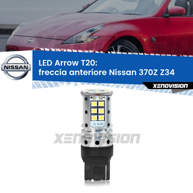 <strong>Freccia Anteriore LED no-spie per Nissan 370Z</strong> Z34 2009 in poi. Lampada <strong>T20</strong> no Hyperflash modello Arrow.