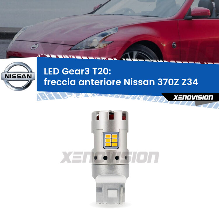 <strong>Freccia Anteriore LED no-spie per Nissan 370Z</strong> Z34 2009 in poi. Lampada <strong>T20</strong> modello Gear3 no Hyperflash, raffreddata a ventola.