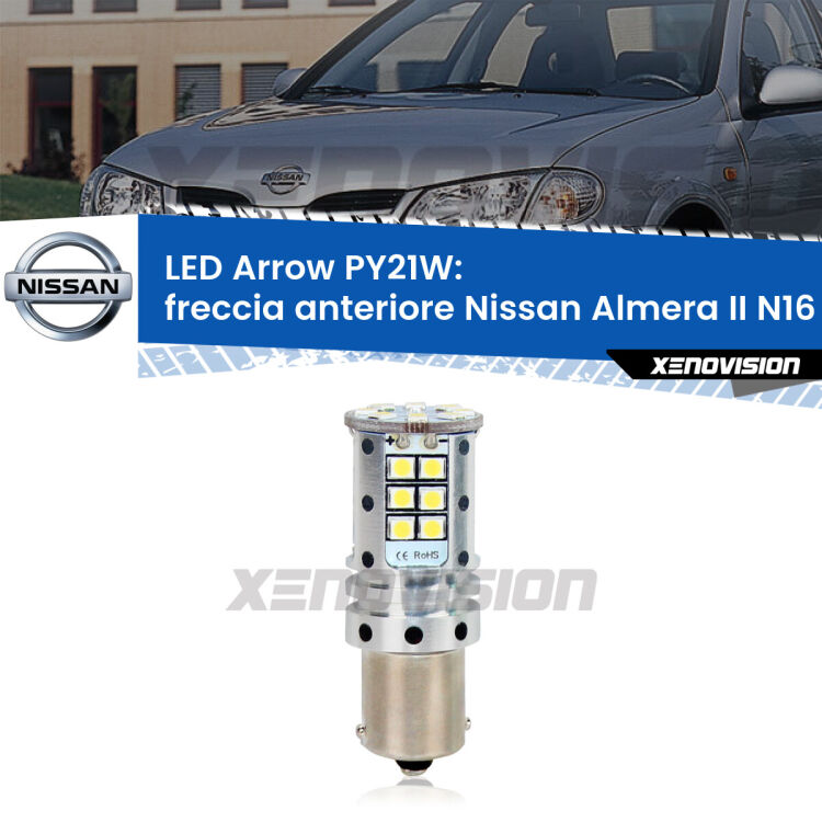 <strong>Freccia Anteriore LED no-spie per Nissan Almera II</strong> N16 2000 - 2002. Lampada <strong>PY21W</strong> modello top di gamma Arrow.