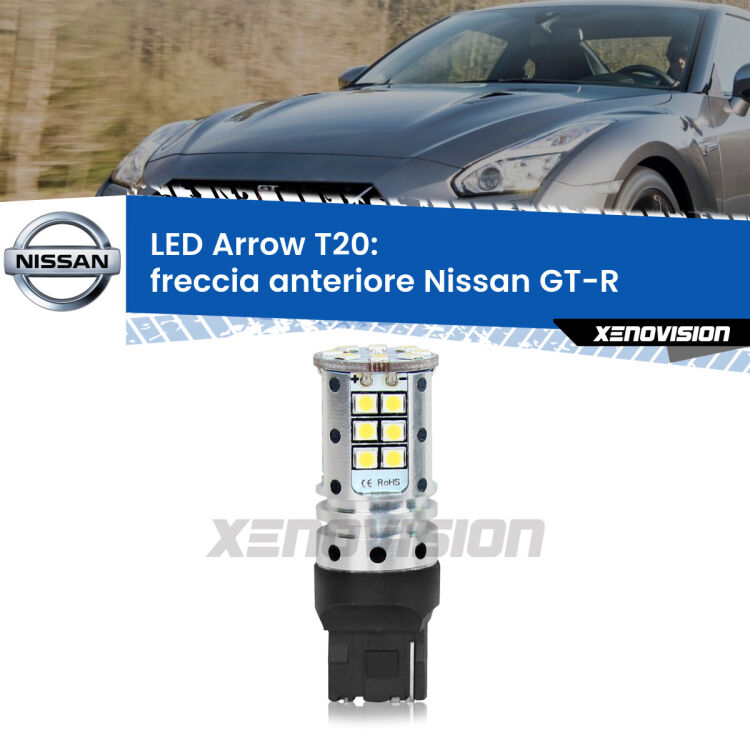 <strong>Freccia Anteriore LED no-spie per Nissan GT-R</strong>  2007 in poi. Lampada <strong>T20</strong> no Hyperflash modello Arrow.