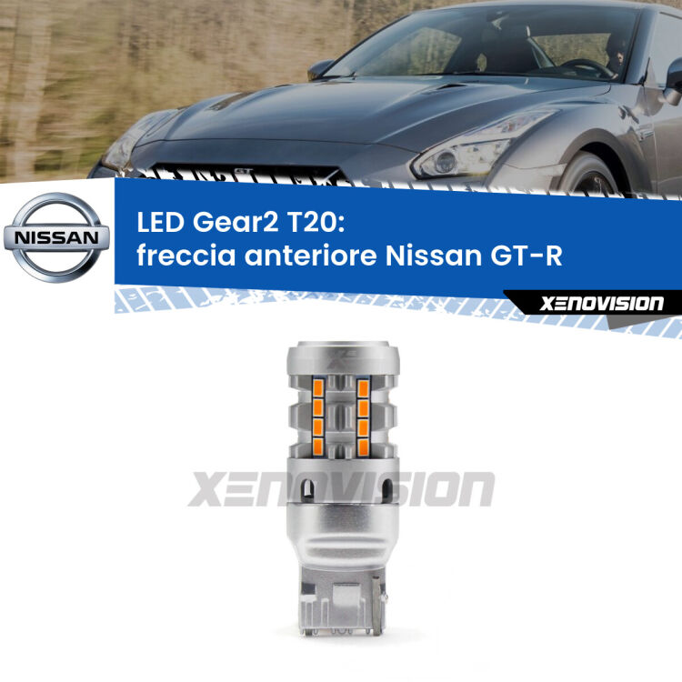 FINE SERIE: NO GARANZIA <strong>Freccia Anteriore LED no-spie per Nissan GT-R</strong>  2007 in poi. Lampada <strong>T20</strong> modello Gear2 no Hyperflash.