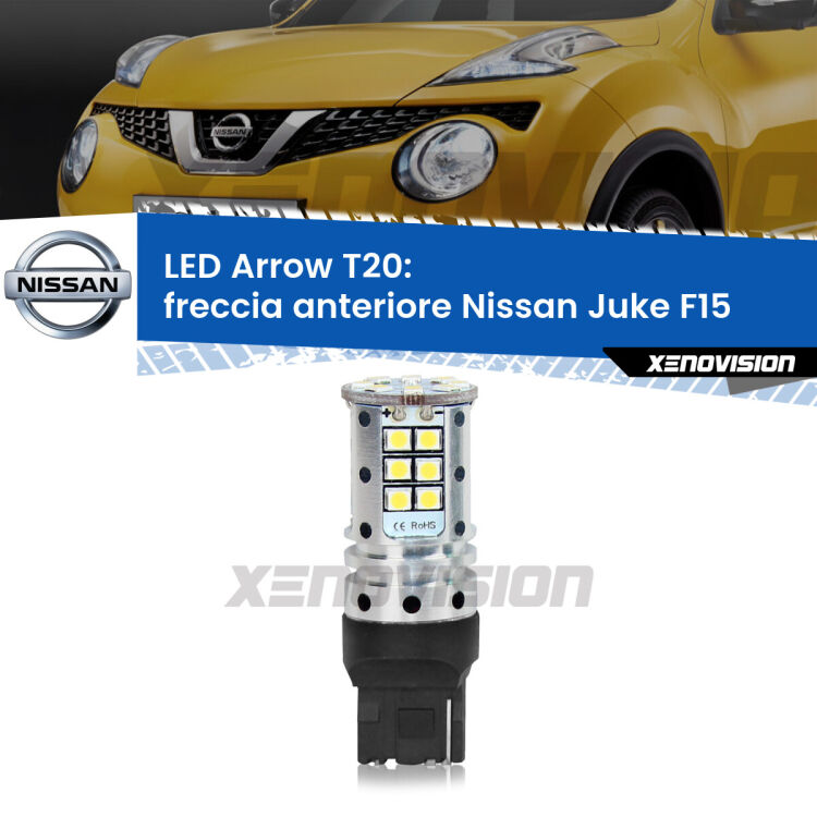 <strong>Freccia Anteriore LED no-spie per Nissan Juke</strong> F15 2014 - 2018. Lampada <strong>T20</strong> no Hyperflash modello Arrow.