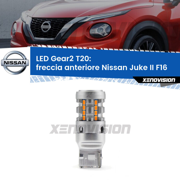 FINE SERIE: NO GARANZIA <strong>Freccia Anteriore LED no-spie per Nissan Juke II</strong> F16 2019 in poi. Lampada <strong>T20</strong> modello Gear2 no Hyperflash.