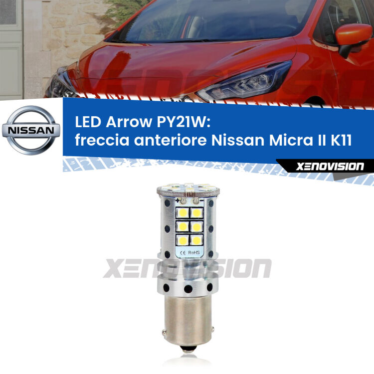 <strong>Freccia Anteriore LED no-spie per Nissan Micra II</strong> K11 1992 - 2000. Lampada <strong>PY21W</strong> modello top di gamma Arrow.