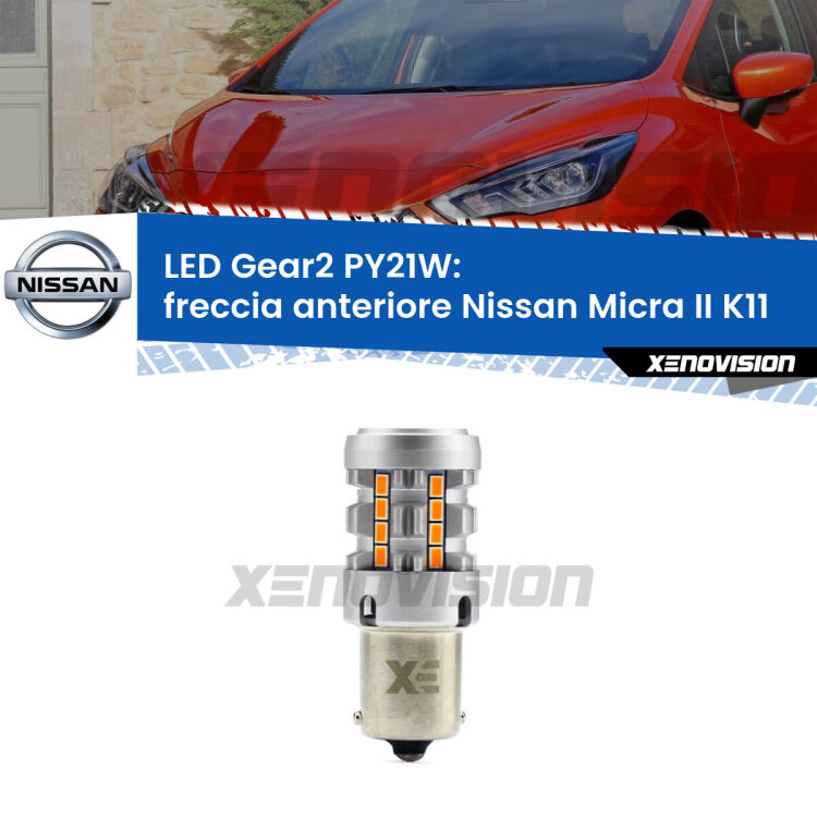 FINE SERIE: NO GARANZIA <strong>Freccia Anteriore LED no-spie per Nissan Micra II</strong> K11 1992 - 2000. Lampada <strong>PY21W</strong> modello Gear2 no Hyperflash.